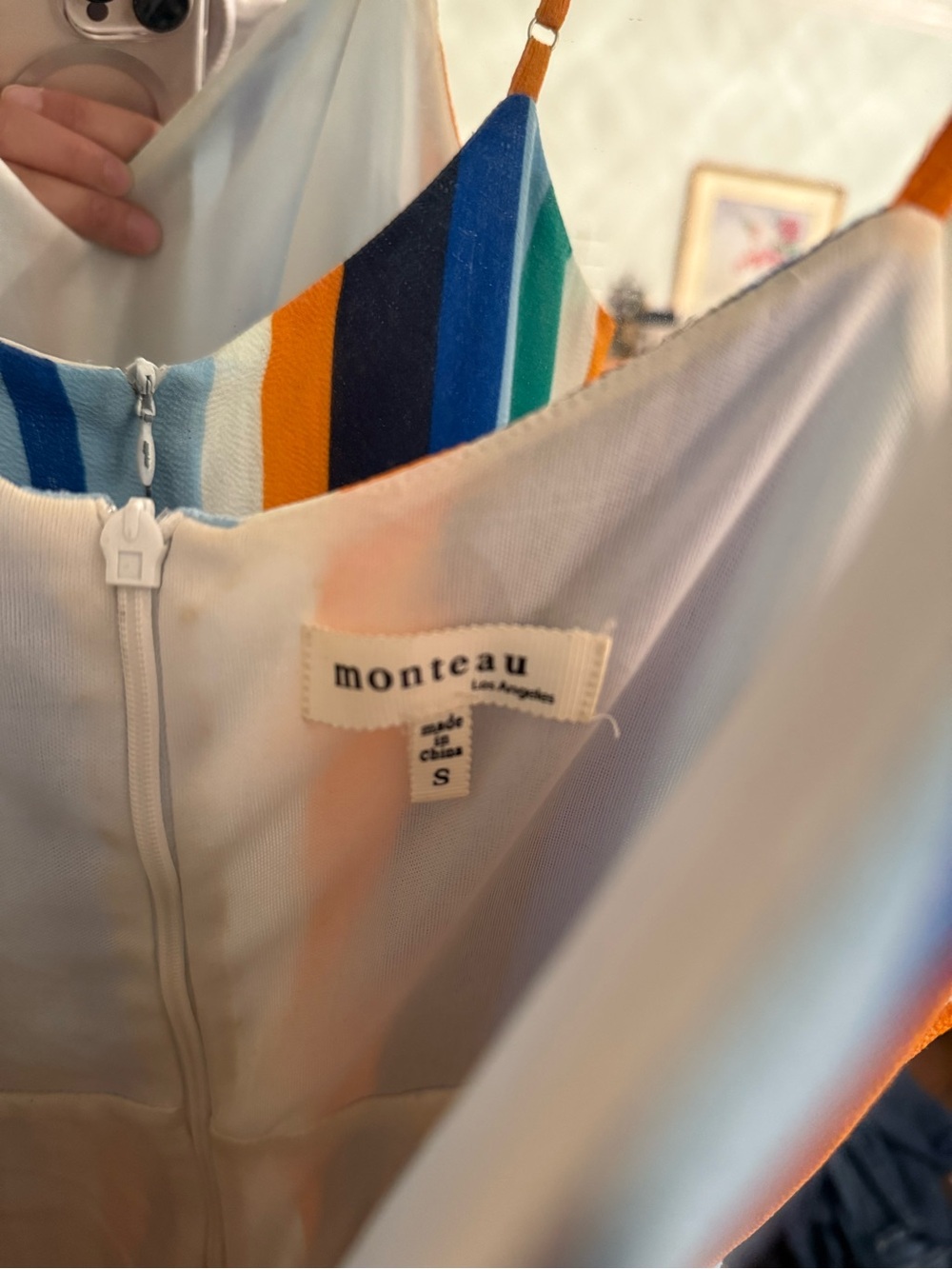 Monteau Striped Spaghetti-Strap Jumpsuit in Blue, Orange & Green - Picture 5 of 5